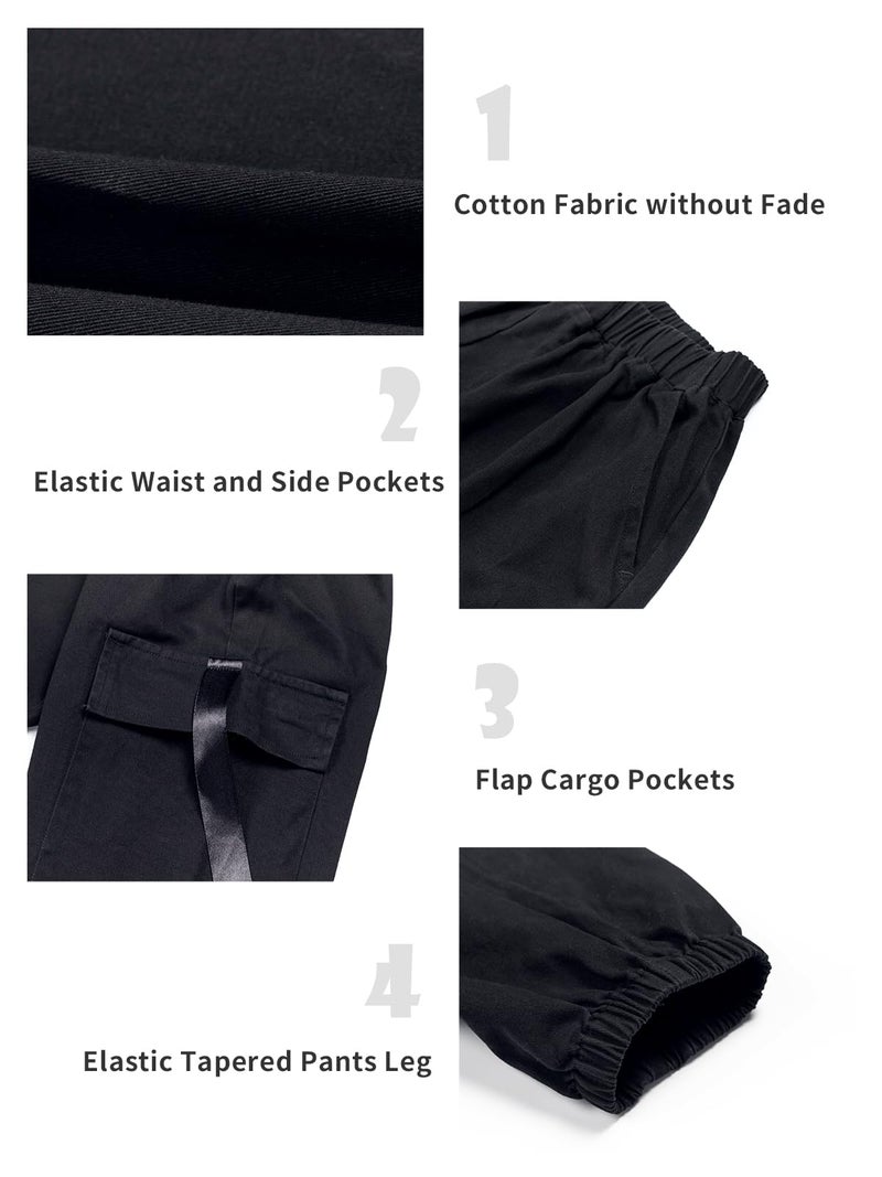 Rolanko Kids Cargo Pants Trousers Jogger with Pockets for Girls Street Hip Hop Dance Clothes (Black, 8-10) - Image 5